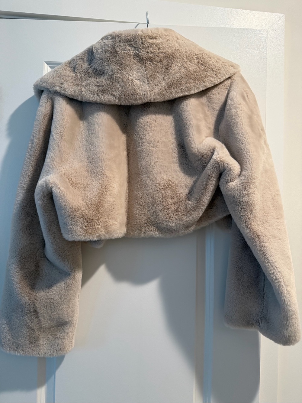 Lamarque Cropped Faux Fur Jacket in Soft Blush Taupe - Picture 5 of 7